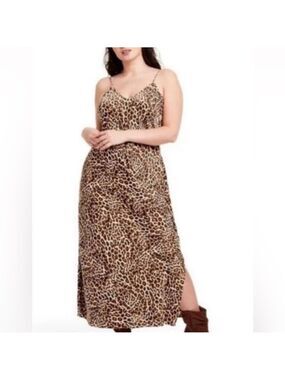 See You Monday nwt Leopard Print Slip Maxi Dress - Brown/Tan with slit small
